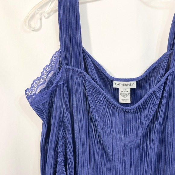 Catherines Plus Size 26W 28W Top 3X Cold Shoulder‎ Blue Pleated Lace Trim 1549 - Picture 4 of 9